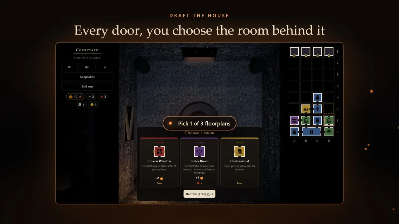 Draft the house: pick one of three floorplans for the room behind a door