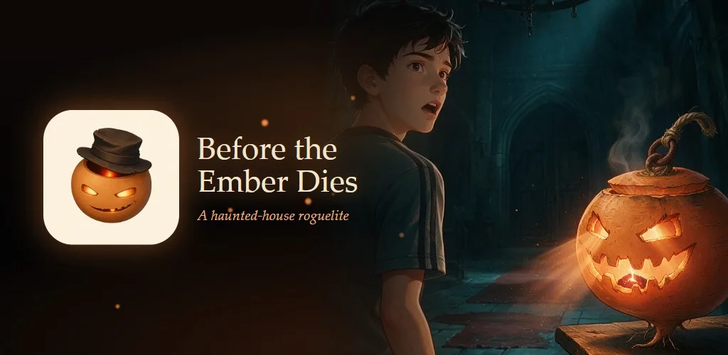 Before the Ember Dies: a boy in a dark manor next to a glowing turnip lantern